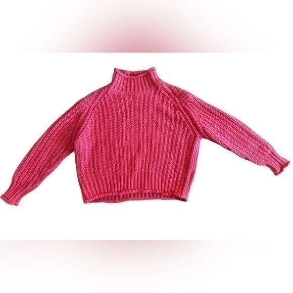 Minkpink Women’s Size Small Bright Pink Mock Neck Chunky Knit Sweater - Picture 1 of 4